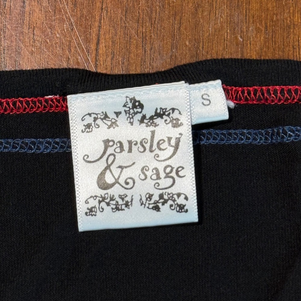 Parsley & Sage Womens Tunic Top Size S Black Patchwork Sharkbite Hem Lagenlook - Picture 4 of 8